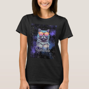 Cool Cosmic Cat Vibes Chill Cat in Space with Sung T-Shirt