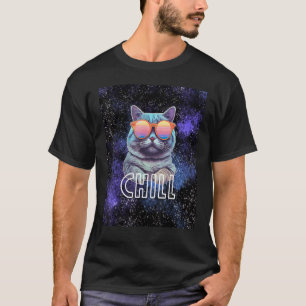 Cool Cosmic Cat Vibes Chill Cat in Space with Sung T-Shirt