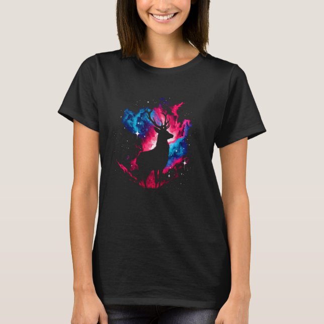 Cool Cosmic Red Deer Galaxy Graphic Space Art T-Shirt (Front)