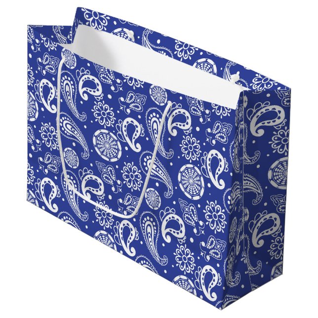 cool Country blue Paisley tiled pattern  Large Gift Bag (Front Angled)