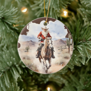 Cool Country Christmas Santa horse add message  Ceramic Tree Decoration