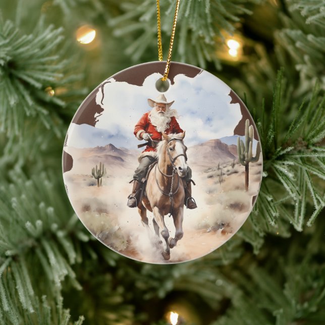 Cool Country Christmas Santa horse add message  Ceramic Tree Decoration (Tree)