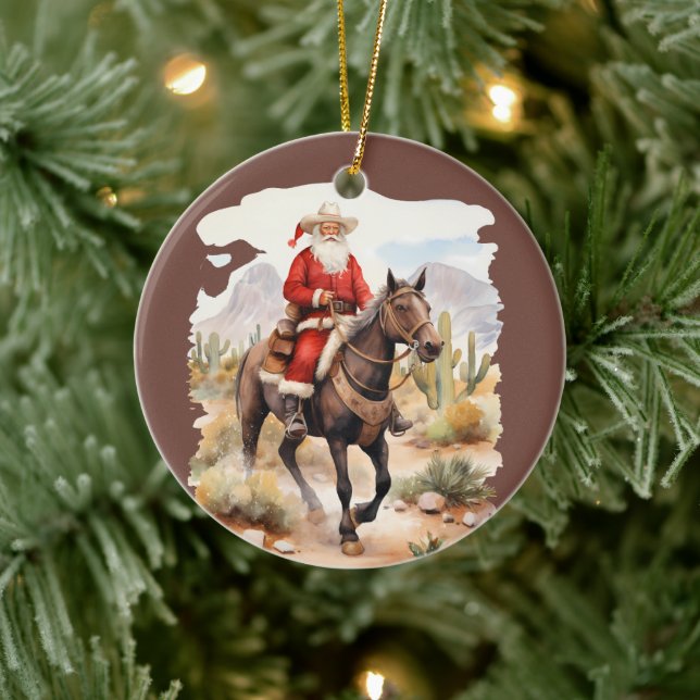 Cool Country Christmas Santa horse add message Ceramic Tree Decoration (Tree)