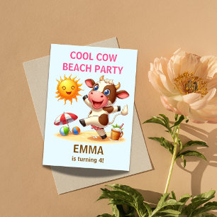 Cool Cow Beach Party Birthday Invitation Summer