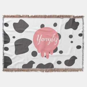 Cool Cow Print Name Hand Drawn Barn Pattern Throw Blanket