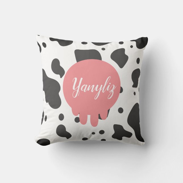 Cool Cow Print Name Monogrammed  Cushion (Front)