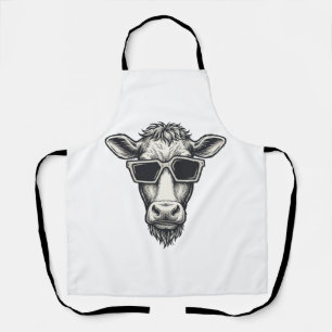Cool Cow Sunglasses Vintage Engraving Vector Desig Apron