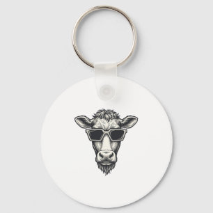 Cool Cow Sunglasses Vintage Engraving Vector Desig Key Ring