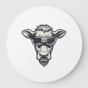 Cool Cow Sunglasses Vintage Engraving Vector Desig Large Clock