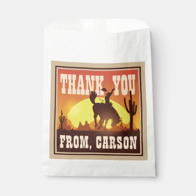 Cool Cowboy Birthday Rodeo, Wild West Thank You Favour Bags (Front)