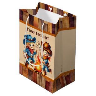 Cool cowboy boys Birthday party customisable Mediu Medium Gift Bag