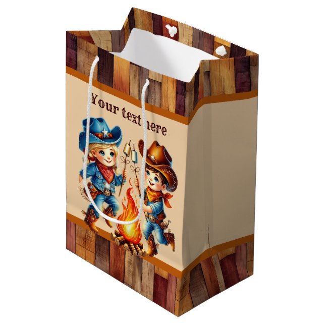 Cool cowboy boys Birthday party customisable Mediu Medium Gift Bag (Front Angled)