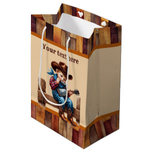 Cool cowboy boys Birthday party customisable  Medium Gift Bag