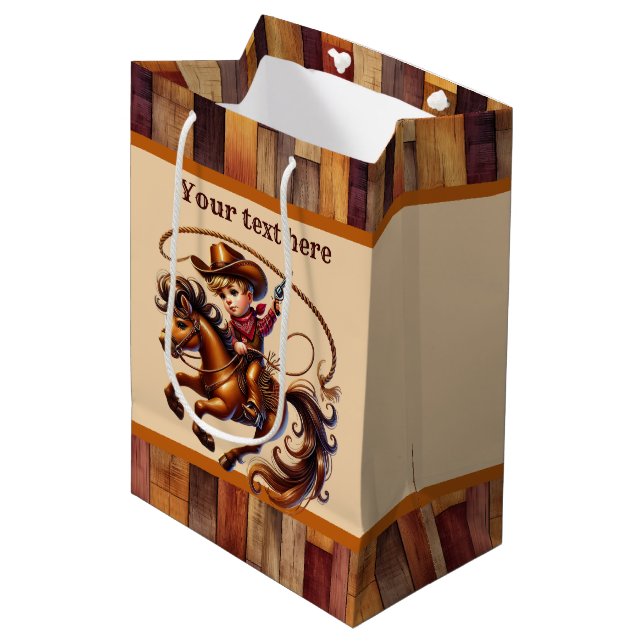 Cool cowboy boys Birthday party customisable Medium Gift Bag (Front Angled)