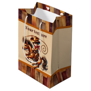 Cool cowboy boys Birthday party customisable  Medium Gift Bag