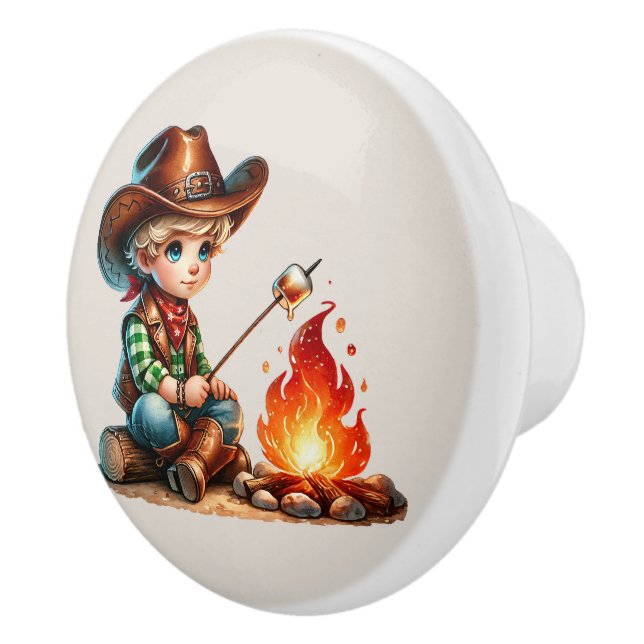 Cool cowboy campfire boys ceramic knob (Right)