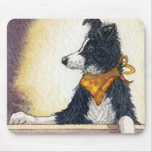Cool cowboy collie carefully keeps an eye... mouse mat