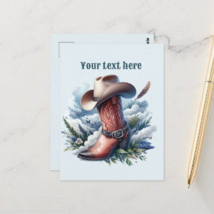 Cool Cowboy hat boots add message Postcard