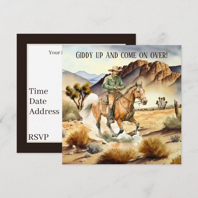cool cowboy lovers Western party Invitation (Front/Back)
