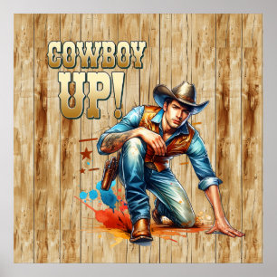 Cool cowboy Western faux wood Poster
