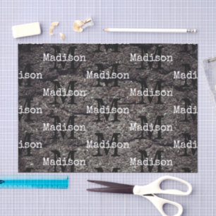 Cool Cracked asphalt road gray lines Monogram Tissue Paper