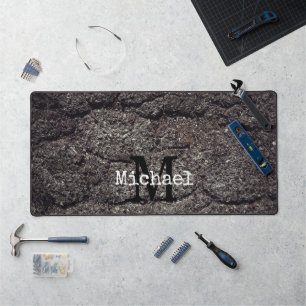 Cool Cracked asphalt road grey lines Monogram Desk Mat