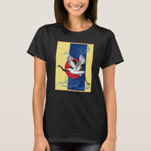 Cool Crane Bird Artwork Dance Of Crane Japanese Re T-Shirt