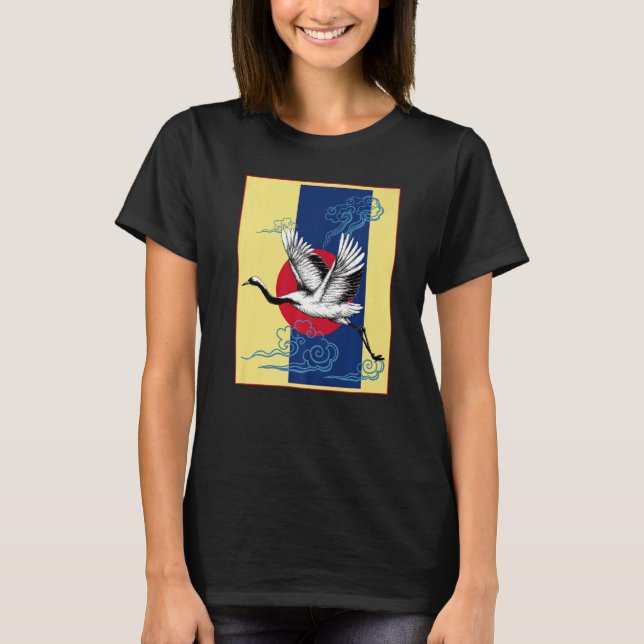 Cool Crane Bird Artwork Dance Of Crane Japanese Re T-Shirt (Front)