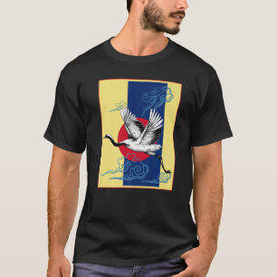 Cool Crane Bird Artwork Dance Of Crane Japanese Re T-Shirt