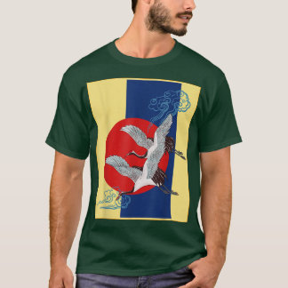 Cool Crane Bird Artwork, Dance of Cranes Japanese  T-Shirt