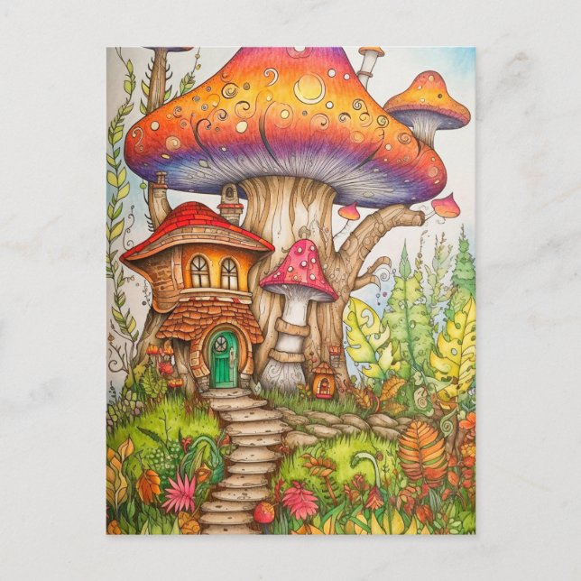 Cool Creative Psychedelic Mushroom Dwelling Postcard (Front)
