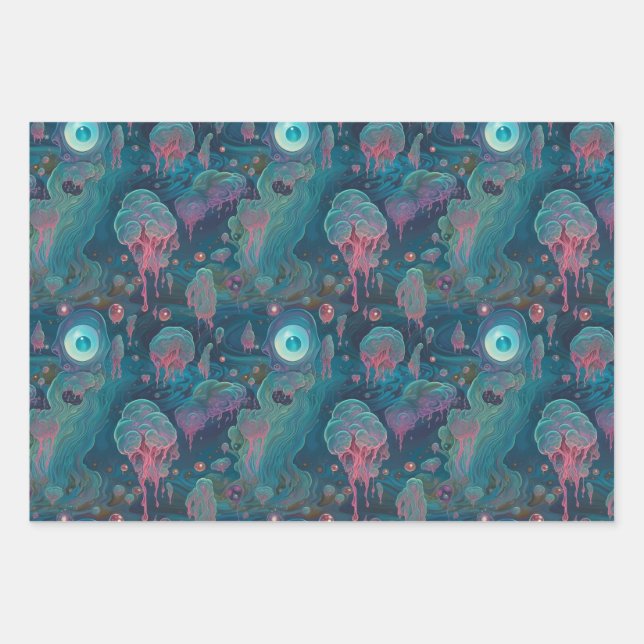 Cool Creepy Horror Dripping Eye Monster Pattern Wrapping Paper Sheet (Front)
