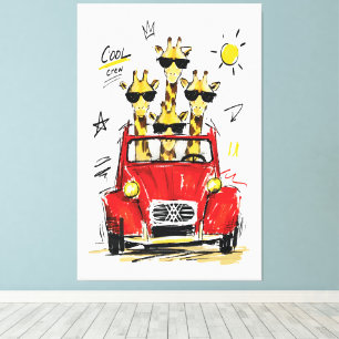 Cool Crew Giraffes in Classic Red Car Canvas Print