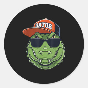 Cool Crocodile Animal Gator Graphic With Cap And S Classic Round Sticker