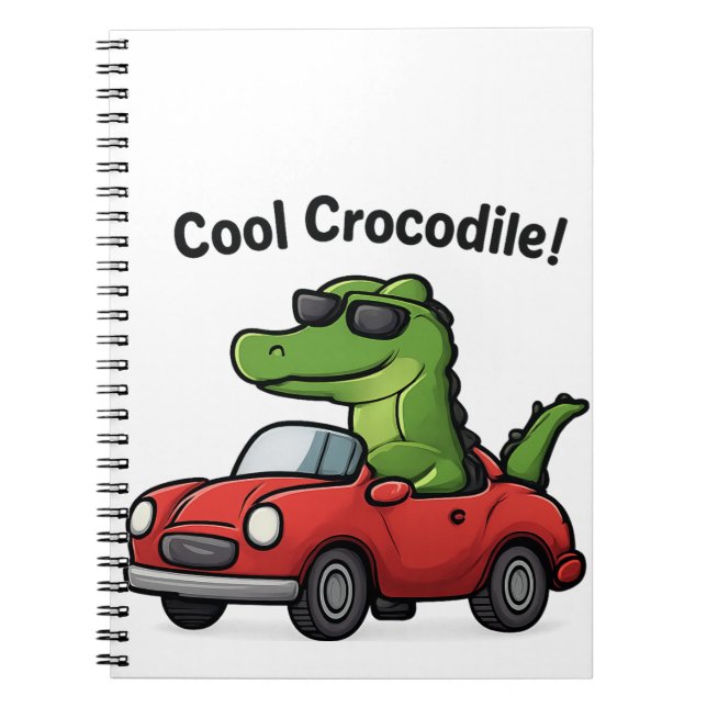 Cool Crocodile Cartoon in Sunglasses Driving a Car Notebook (Front)
