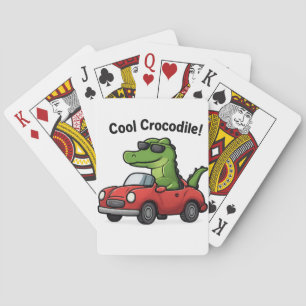Cool Crocodile Cartoon in Sunglasses Driving a Car Playing Cards