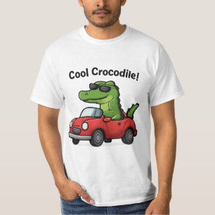 Cool Crocodile Cartoon in Sunglasses Driving a Car T-Shirt