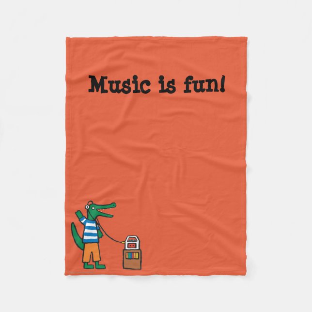 Cool Crocodile Listens to Music Fleece Blanket (Front)