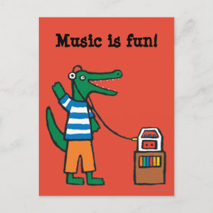 Cool Crocodile Listens to Music Postcard
