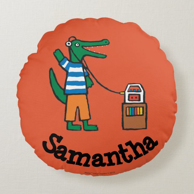 Cool Crocodile Listens to Music Round Cushion (Front)