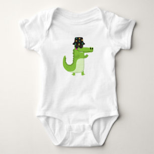 Cool Crocodile with Sunglasses and Leafy Bucket Baby Bodysuit