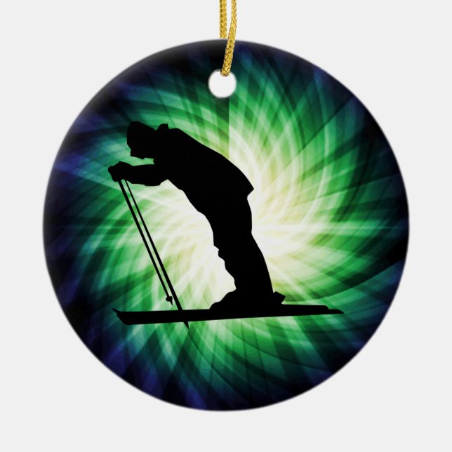 Cool Cross Country Snow Ski Ceramic Tree Decoration (Front)