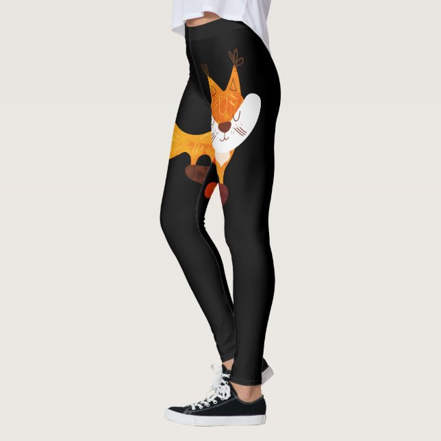 Cool Cunning Wild Fox Quote Orange Black Fashion  Leggings (Left)