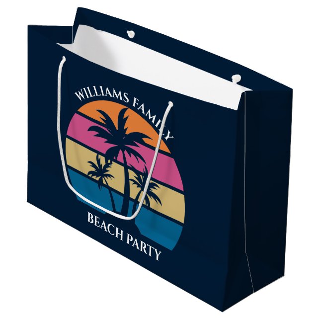 Cool Custom Beach Party Blue Palm Tree Large Gift Bag (Front Angled)