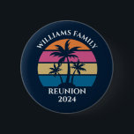 Cool Custom Beach Party Family Reunion 6 Cm Round Badge<br><div class="desc">This cute beach party blue button keepsake is perfect for a summer family reunion at a tropical island. Personalise this fun palm tree design for a coastal event with friends or family.</div>