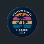 Cool Custom Beach Party Family Reunion 6 Cm Round Badge<br><div class="desc">This cute beach party blue button keepsake is perfect for a summer family reunion at a tropical island. Personalise this fun palm tree design for a coastal event with friends or family.</div>