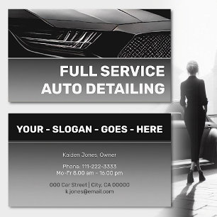 Cool Custom Black Grey Silver Chrome Car Service Business Card