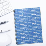 Cool Custom Blue Name Font Collage Notebook<br><div class="desc">Cool blue name collage notebook decorated in nine different fonts spelling your name in white. Cute custom kids gift with fun typography in white.</div>