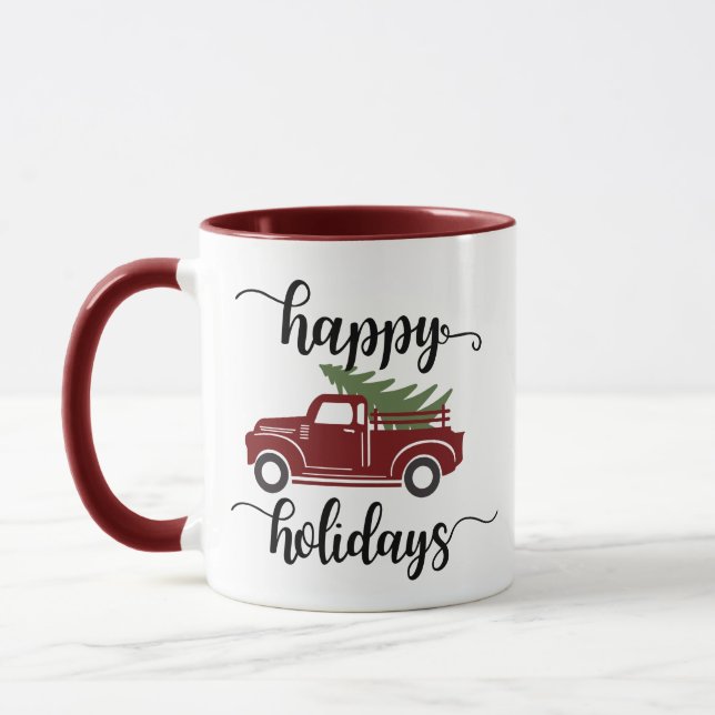 Cool Custom Christmas Tree On Red Truck Coffee Mug (Left)