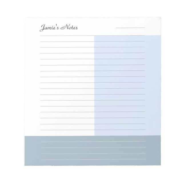 Cool Custom Modern Blue Steel Grey Lined   Notepad (Front)